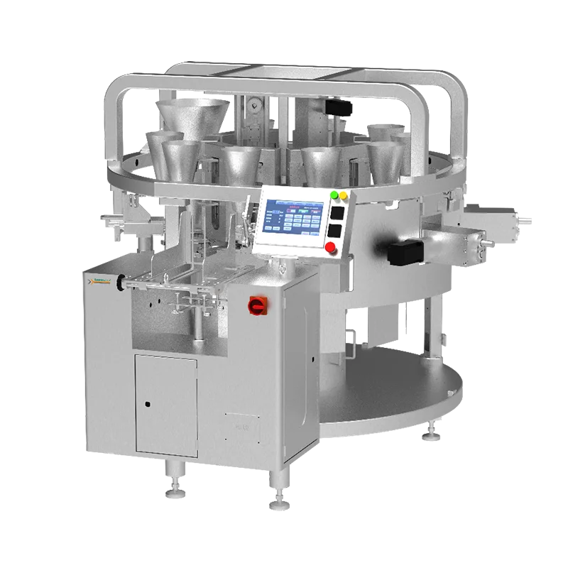 Machine d'emballage rotative pour sachets longs, 10 stations